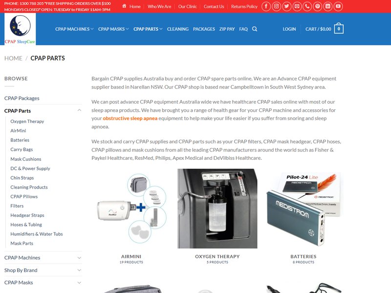 CPAP SleepCare website, a sleep apnoea equipment retailer in Narellan NSW